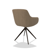 Dining Chair with Armrests Ferrara 6406 in Glory 13 fabric (taupe), espresso swivel base, back angled view
