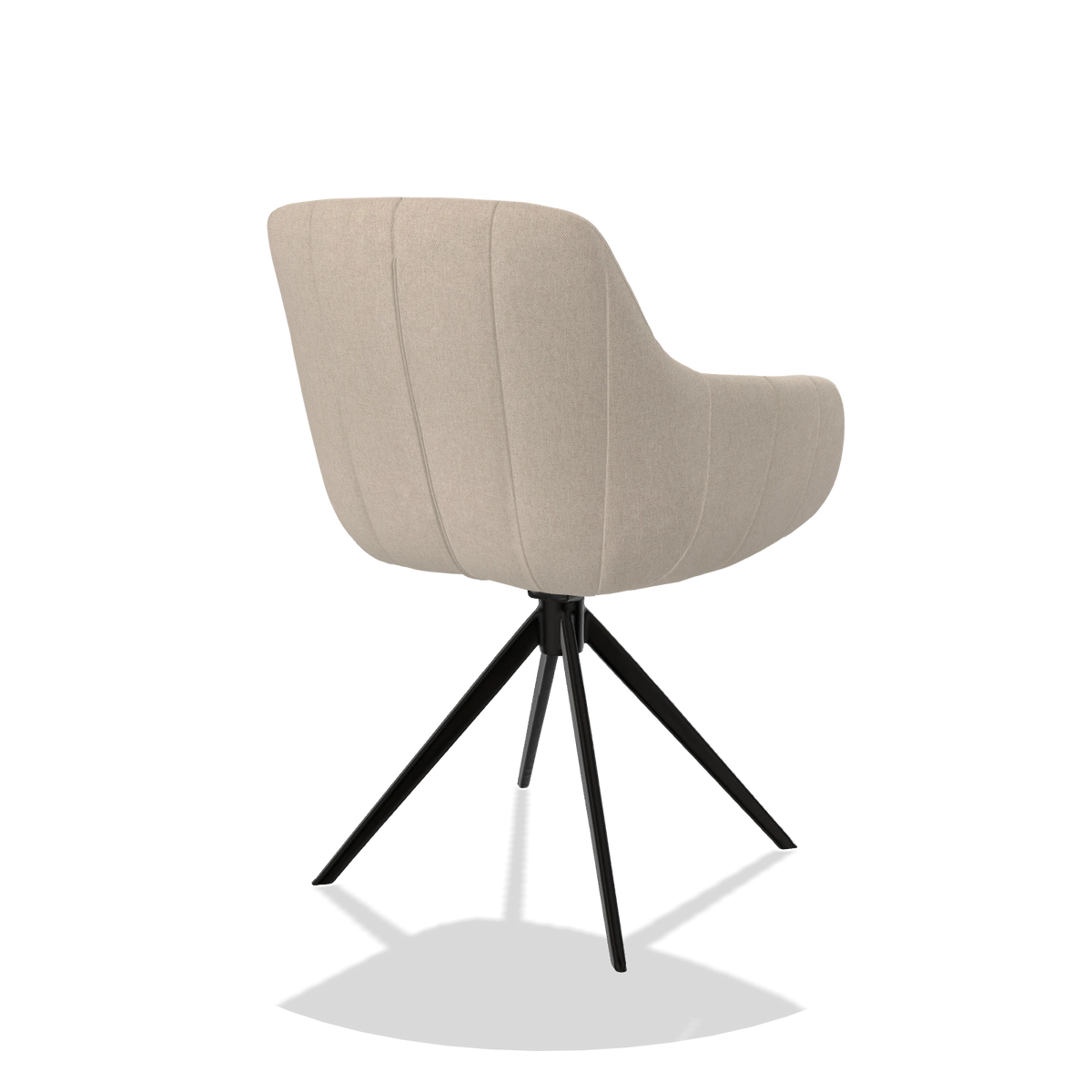 Chaise de salle à manger avec accoudoirs Ferrara 6406 en tissu Guard 05 (gris clair), pied pivotant en noir, vue de trois-quarts arrière
