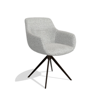 Chaise de salle à manger avec accoudoirs Ferrara 6406 en tissu Horta 106 (gris clair), pied pivotant en espresso, vue de trois-quarts