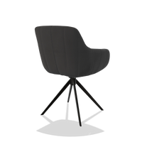 Sedia da pranzo con braccioli Ferrara 6406 in Pelle B905 (antracite), base girevole in nero, vista posteriore angolata