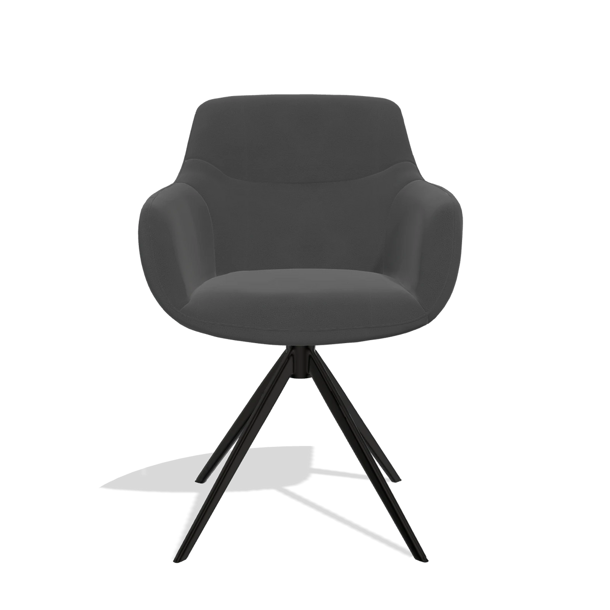 Sedia da pranzo con braccioli Ferrara 6406 in Pelle B905 (antracite), base girevole in nero, vista frontale