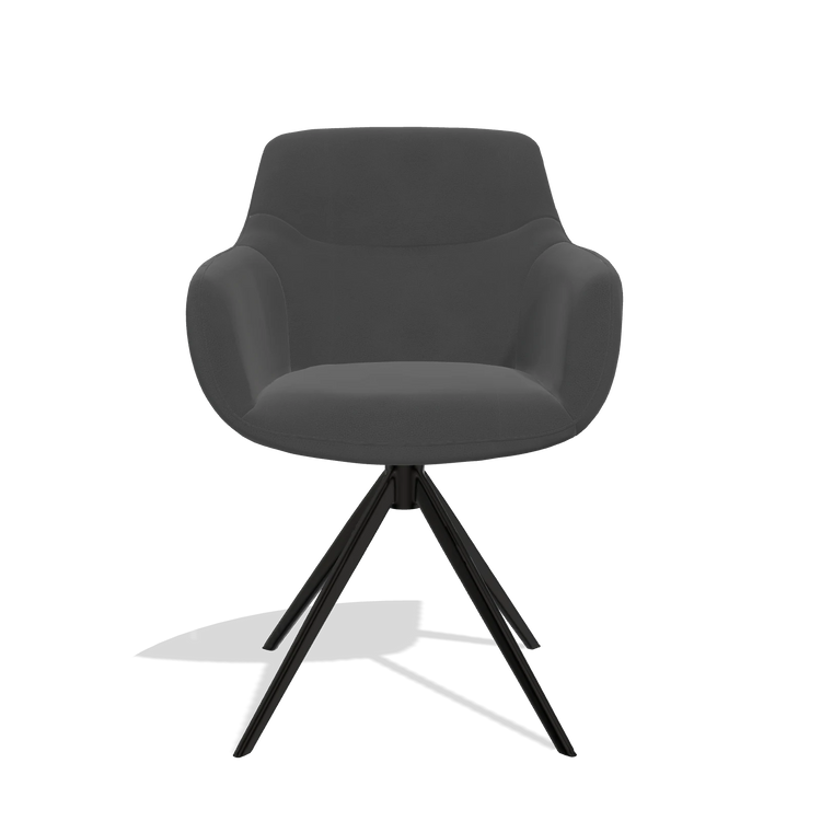 Sedia da pranzo con braccioli Ferrara 6406 in Pelle B905 (antracite), base girevole in nero, vista frontale