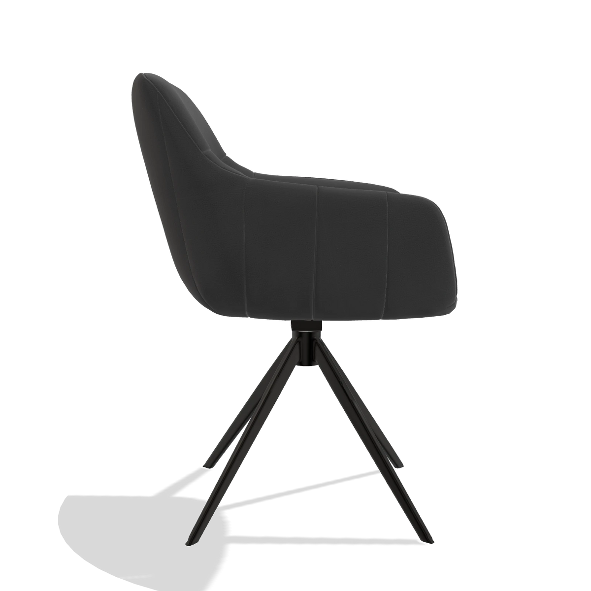 Sedia da pranzo con braccioli Ferrara 6406 in Pelle B905 (antracite), base girevole in nero, vista laterale
