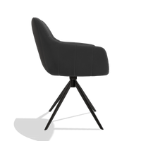 Sedia da pranzo con braccioli Ferrara 6406 in Pelle B905 (antracite), base girevole in nero, vista laterale