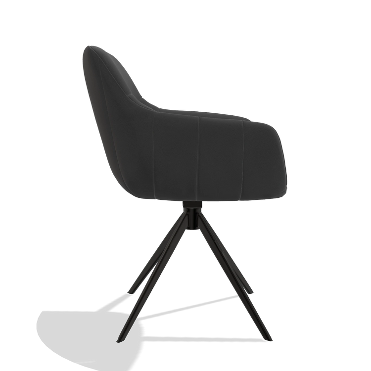 Sedia da pranzo con braccioli Ferrara 6406 in Pelle B905 (antracite), base girevole in nero, vista laterale