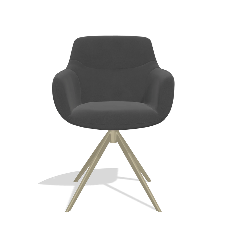 Sedia da pranzo con braccioli Ferrara 6406 in Pelle B905 (antracite), base girevole in champagne, vista frontale