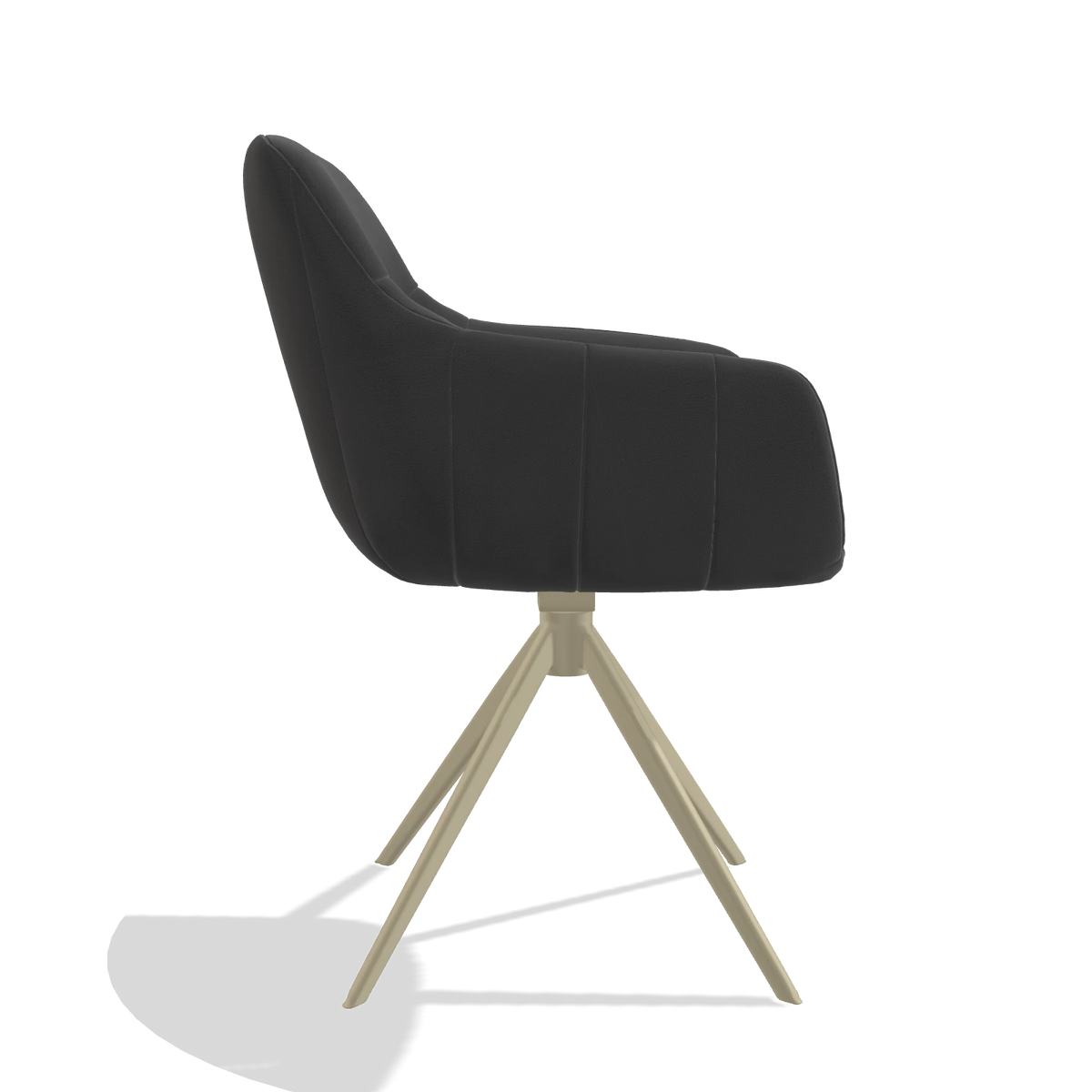 Sedia da pranzo con braccioli Ferrara 6406 in Pelle B905 (antracite), base girevole in champagne, vista laterale