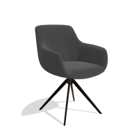 Sedia da pranzo con braccioli Ferrara 6406 in Pelle B905 (antracite), base girevole in espresso, vista angolata