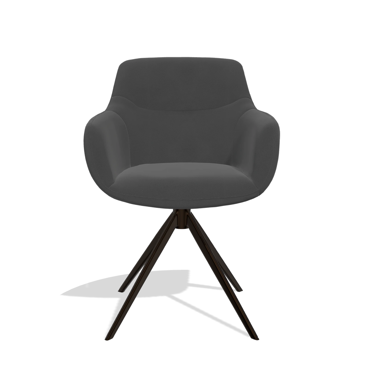 Sedia da pranzo con braccioli Ferrara 6406 in Pelle B905 (antracite), base girevole in espresso, vista frontale