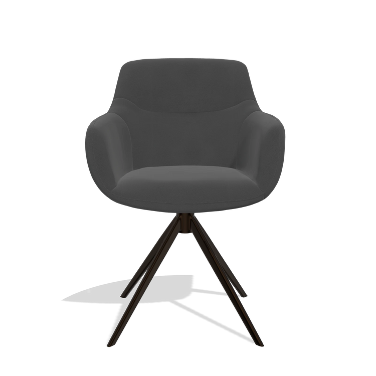 Sedia da pranzo con braccioli Ferrara 6406 in Pelle B905 (antracite), base girevole in espresso, vista frontale