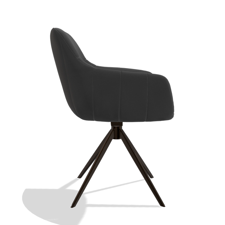 Sedia da pranzo con braccioli Ferrara 6406 in Pelle B905 (antracite), base girevole in espresso, vista laterale