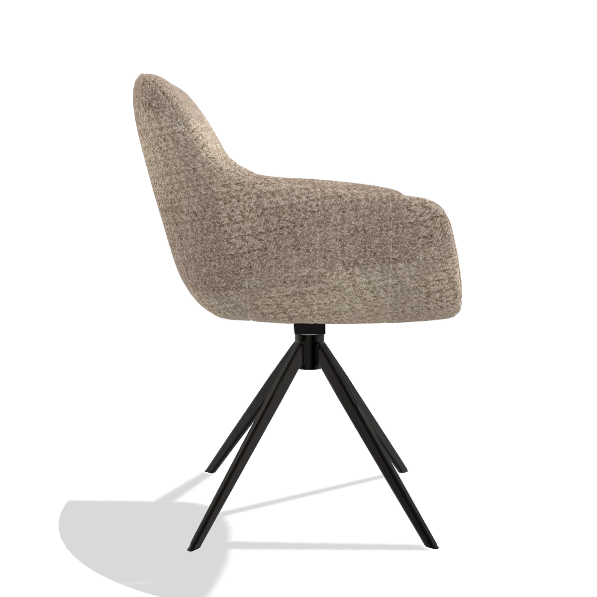 Chaise de salle à manger avec accoudoirs Ferrara 6406 en tissu Venga 10 (grège), pied pivotant en noir, vue de profil