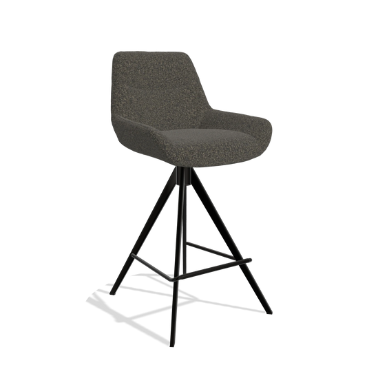 Barhocker Ferrara 6458 in Stoff Ascot Mouse (Schokobraun), Beine in Schwarz, Schrägansicht