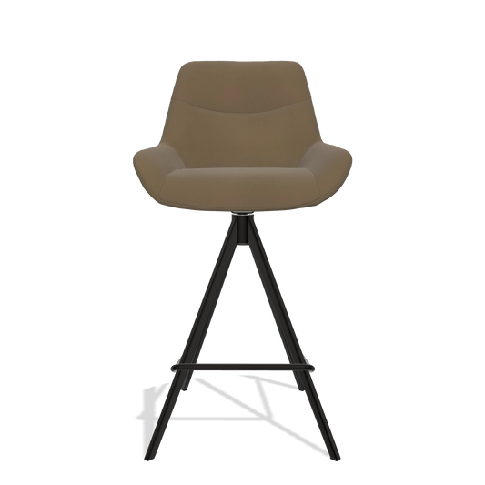 Bar Stool Ferrara 6458 in Leather A802 (olive), black legs, front view