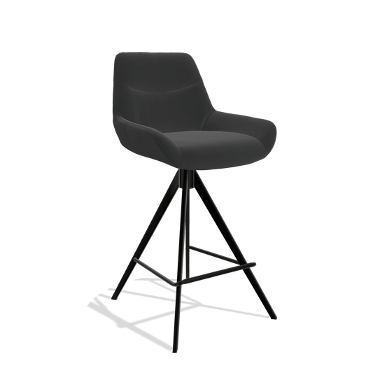 Bar Stool Ferrara 6458 in Leather A804 (black), black legs, angled view