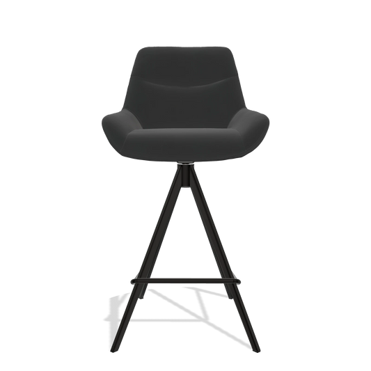 Bar Stool Ferrara 6458 in Leather A804 (black), black legs, front view