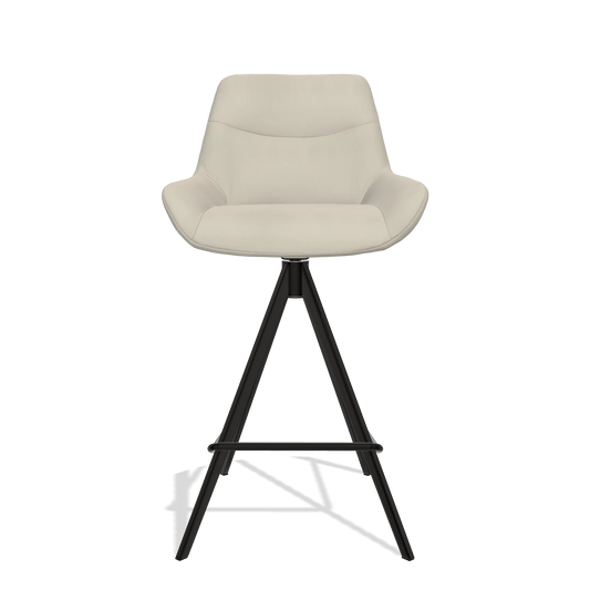 Bar Stool Ferrara 6458 in Leather A822 (light grey), black legs, front view