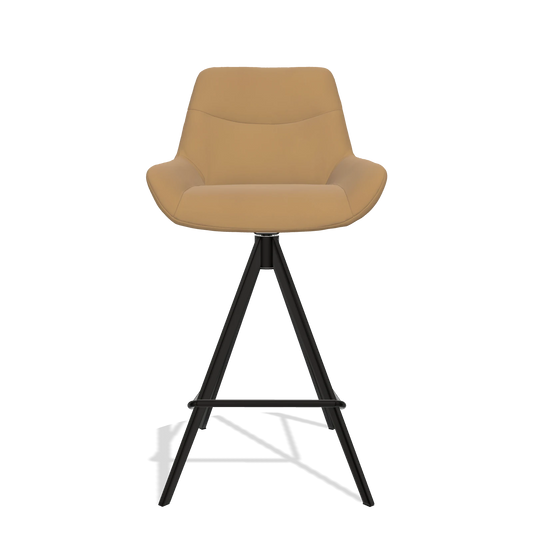 Bar Stool Ferrara 6458 in Leather A823 (mustard), black legs, front view