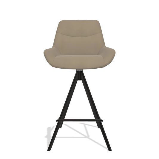 Bar Stool Ferrara 6458 in Leather A824 (sage), black legs, front view