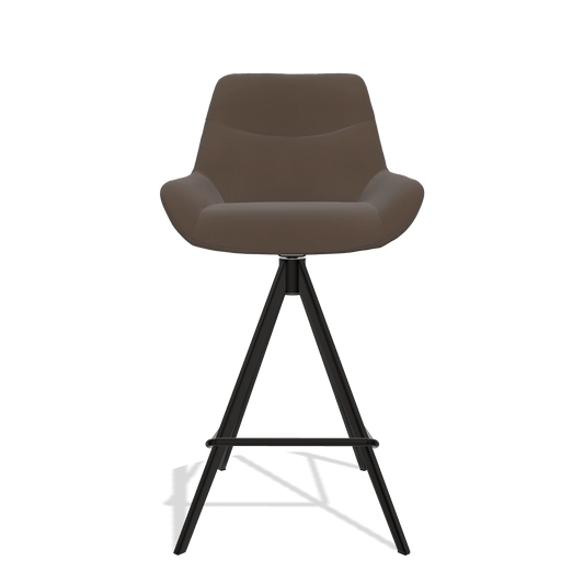 Bar Stool Ferrara 6458 in Leather A825 (brown), black legs, front view