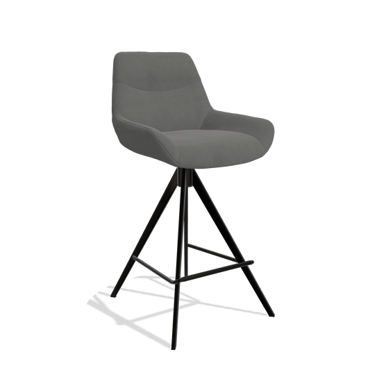 Bar Stool Ferrara 6458 in Leather B400 (dark grey), black legs, angled view