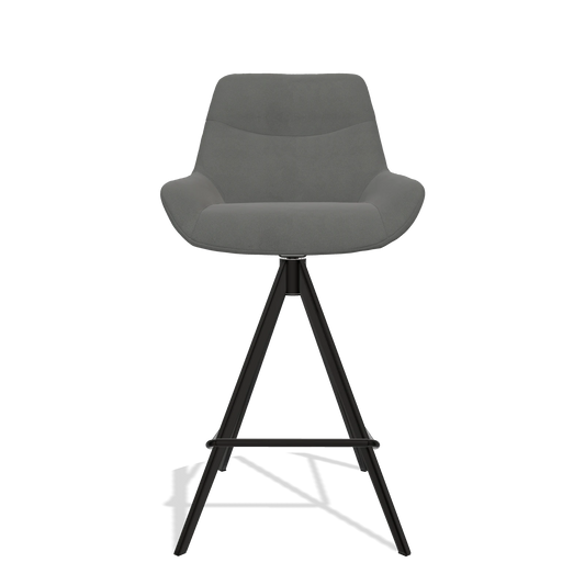 Bar Stool Ferrara 6458 in Leather B400 (dark grey), black legs, front view