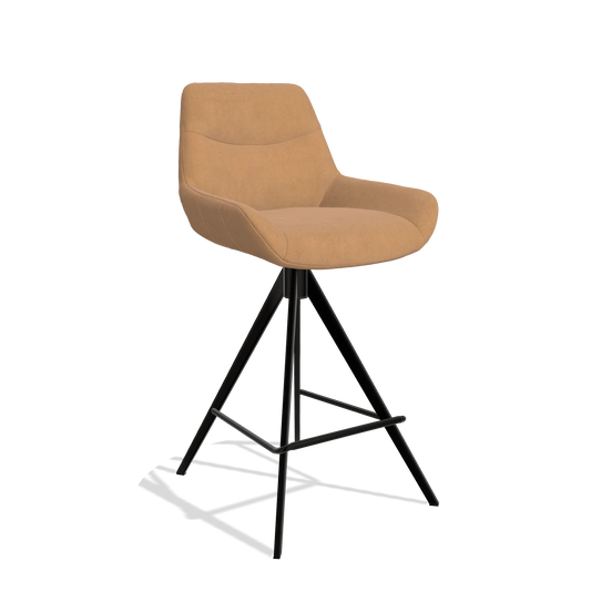 Bar Stool Ferrara 6458 in Leather B401 (mustard), black legs, angled view