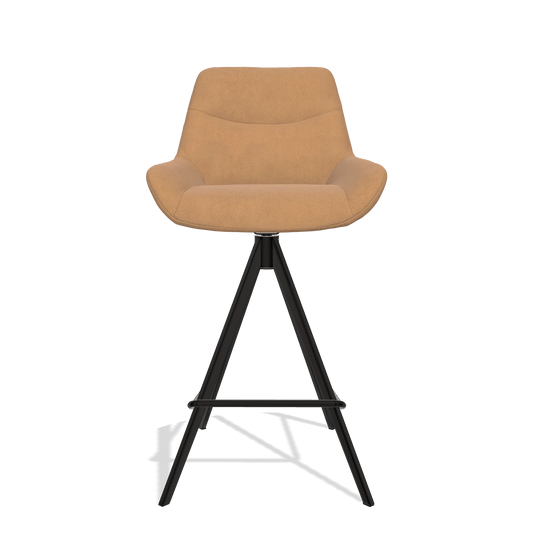 Bar Stool Ferrara 6458 in Leather B401 (mustard), black legs, front view