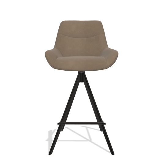 Bar Stool Ferrara 6458 in Leather B402 (taupe), black legs, front view