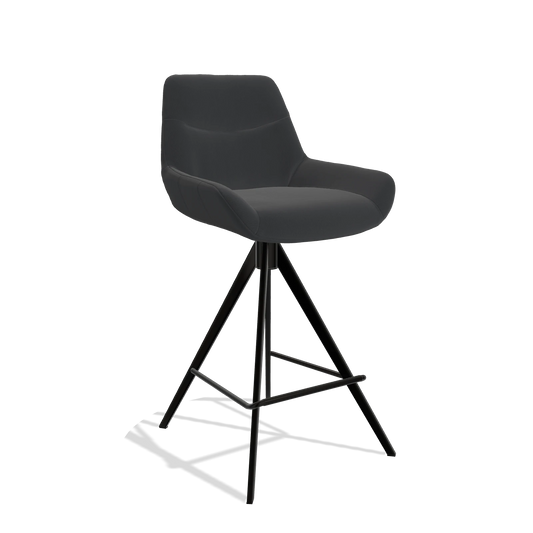 Bar Stool Ferrara 6458 in Leather B500 (black), black legs, angled view