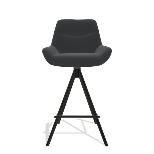 Bar Stool Ferrara 6458 in Leather B500 (black), black legs, front view
