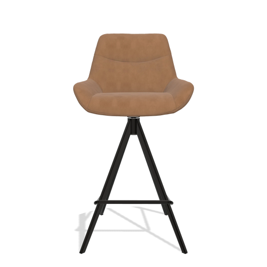 Bar Stool Ferrara 6458 in Leather B501 (caramel), black legs, front view