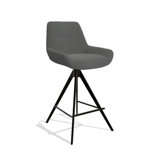 Bar Stool Ferrara 6458 in Leather B502 (dark grey), black legs, angled view