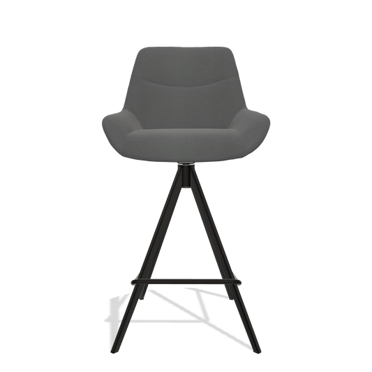 Bar Stool Ferrara 6458 in Leather B502 (dark grey), black legs, front view