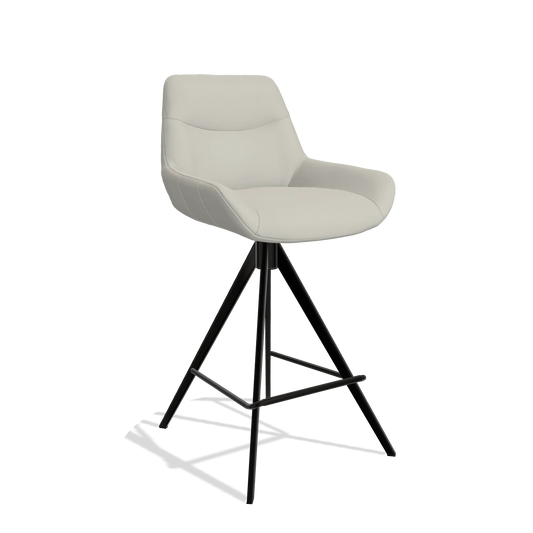 Bar Stool Ferrara 6458 in Leather B506 (light grey), black legs, angled view