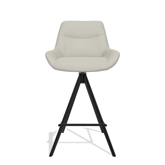 Bar Stool Ferrara 6458 in Leather B506 (light grey), black legs, front view