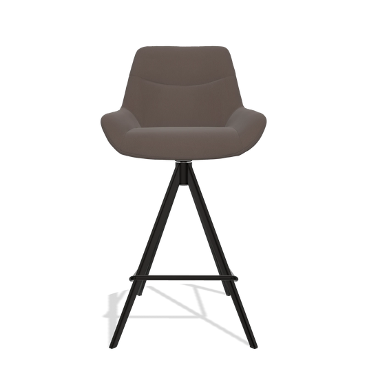 Bar Stool Ferrara 6458 in Leather B535 (brown), black legs, front view