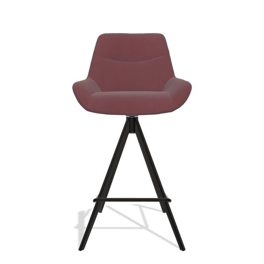 Bar Stool Ferrara 6458 in Leather B554 (brown), black legs, front view