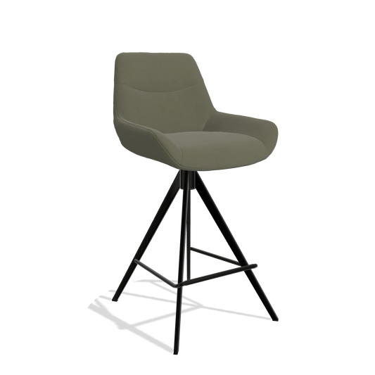 Bar Stool Ferrara 6458 in Leather B572 (olive), black legs, angled view