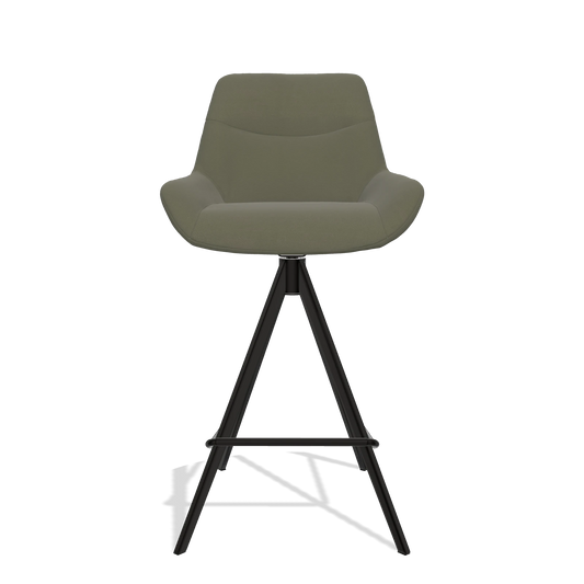 Bar Stool Ferrara 6458 in Leather B572 (olive), black legs, front view