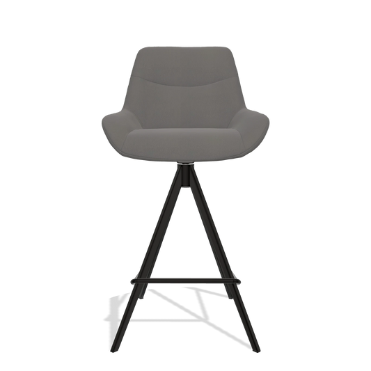 Bar Stool Ferrara 6458 in Leather B584 (dark grey), black legs, front view