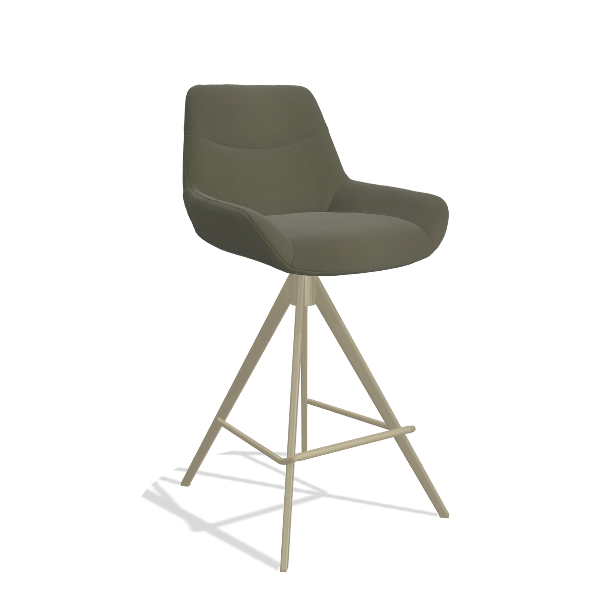 Bar Stool Ferrara 6458 in Leather B962 (dark grey), champagne legs, angled view