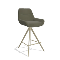 Bar Stool Ferrara 6458 in Leather B962 (dark grey), champagne legs, angled view