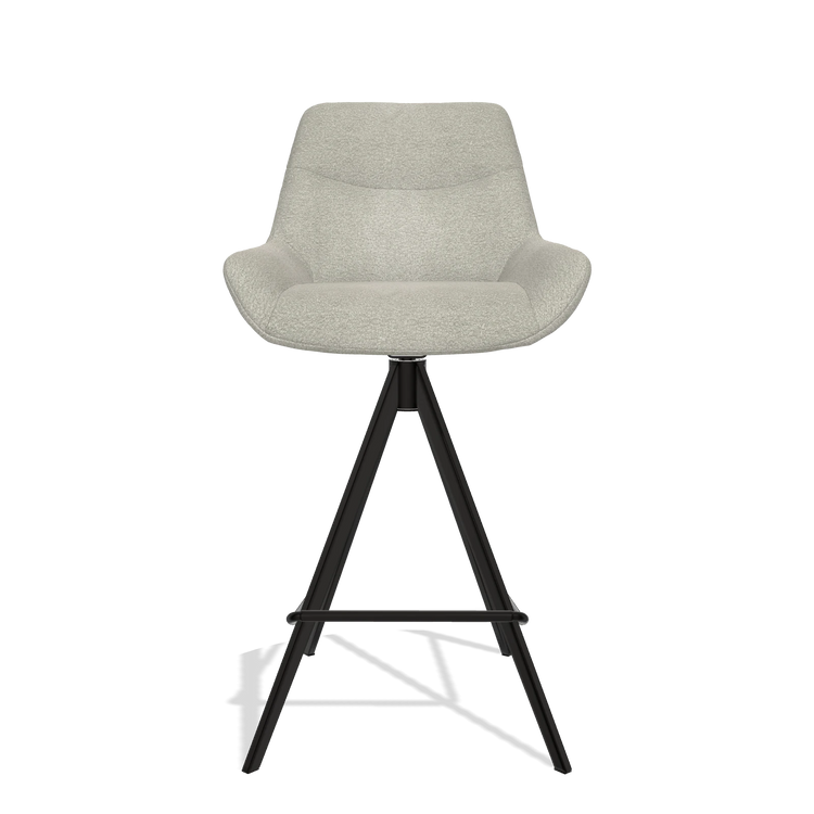 Bar Stool Ferrara 6458 in Stella 01 fabric (greige), black legs, front view