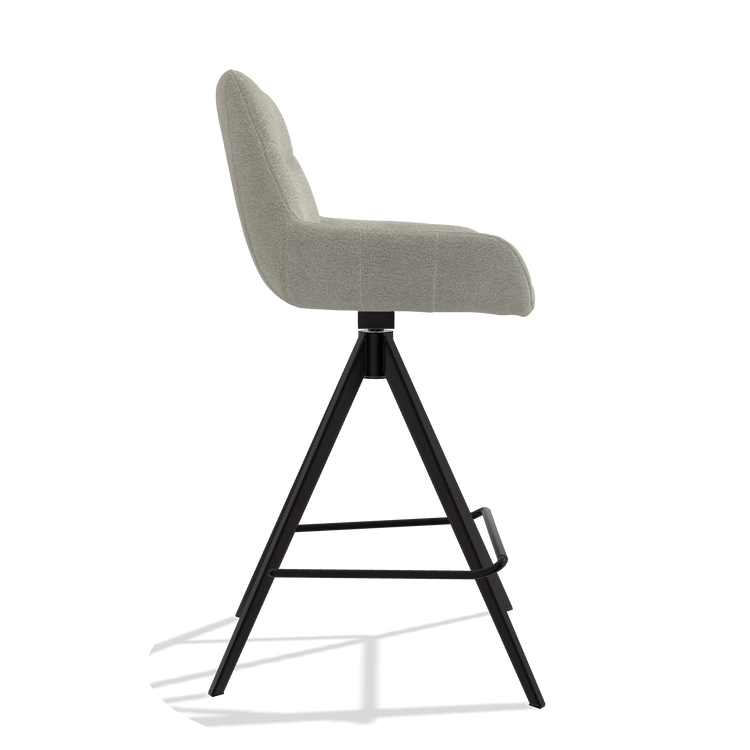Bar Stool Ferrara 6458 in Stella 01 fabric (greige), black legs, side view