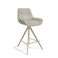 Bar Stool Ferrara 6458 in Stella 01 fabric (greige), champagne legs, angled view