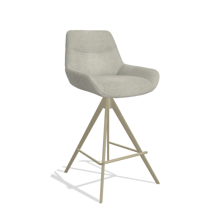 Bar Stool Ferrara 6458 in Stella 01 fabric (greige), champagne legs, angled view