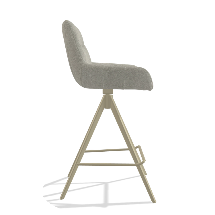 Bar Stool Ferrara 6458 in Stella 01 fabric (greige), champagne legs, side view