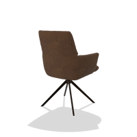 Dining Chair with Armrests Flavia 6694 in Adore 28 fabric (chocolate), espresso swivel base, back angled view