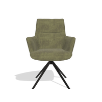 Dining Chair with Armrests Flavia 6694 in Adore 59 fabric (olive), black swivel base, front view